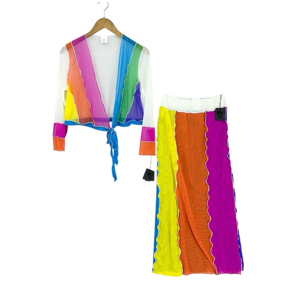 New ANNA SUI Rainbow Sheer Set Wrap Top Skirt - Picture 2 of 12